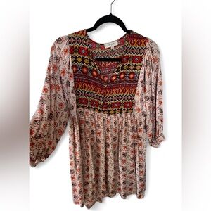 Umgee Boho Blouse Tunic Flowy Top Hippie Spring Summer Peasant Shirt Bohemian, L